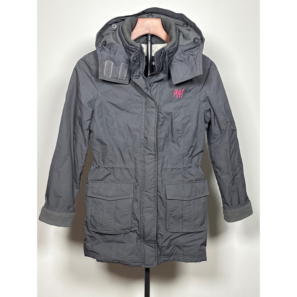 Abercrombie Parka Kids XL Gray Weather Warrior Hooded Quilted Utility Coat